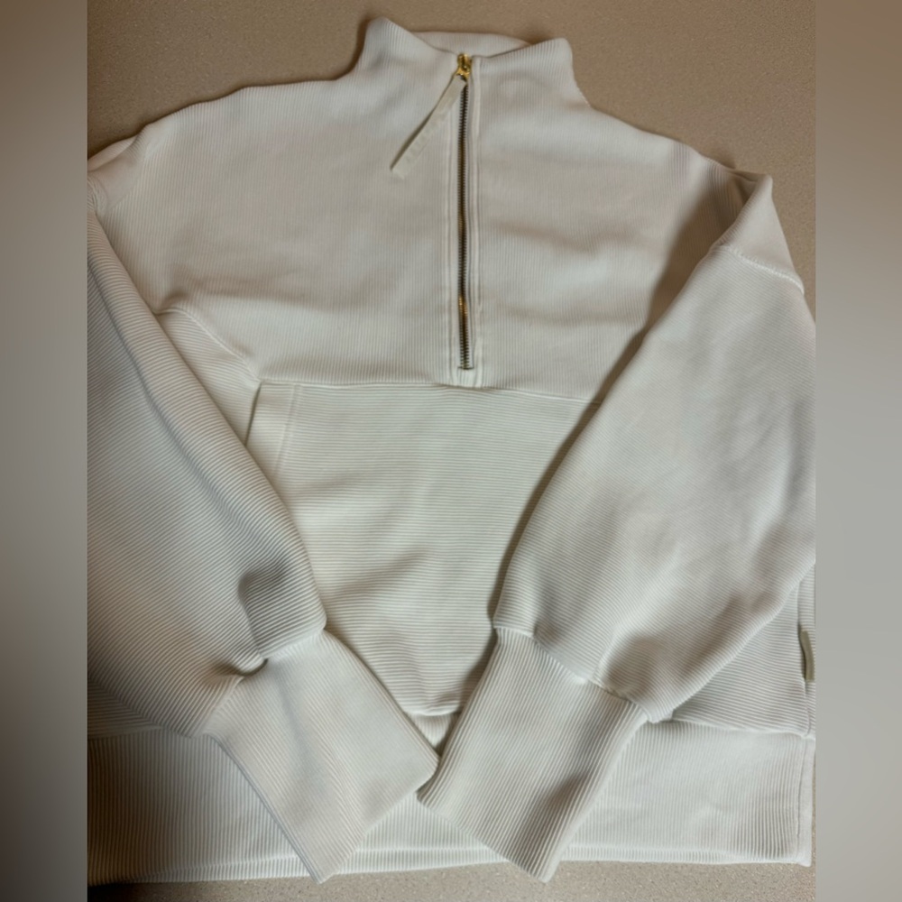 Varley ribbed cream half zip pullover, xs